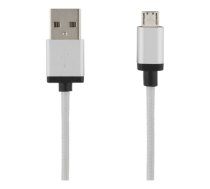 USB sinchronizavimo / įkrovimo kabelis, apipintas, USB-A ma - USB Micro B ma, 2m, 2.4A, USB 2.0 DELTACO sidabrinė / MICRO-115F|MICRO-115F