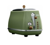 DELONGHI Icona Vintage Toaster CTOV 2103.GR 900W, Stainless steel, Crumb tray, Defrost, Green|CTOV2103.GR