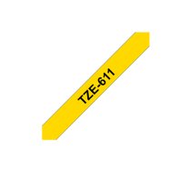 Brother | TZe-611 Laminated Tape | Black on Yellow | TZe | 8 m | 6 cm|TZE611