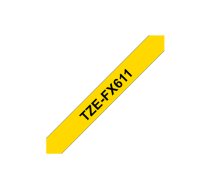 Brother | TZe-FX611 Flexible ID Laminated Tape | Black on Yellow | TZe | 8 m | 6 cm|TZEFX611