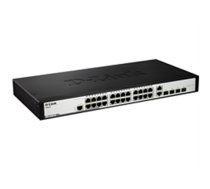 D-LINK DGS-1210-28, Gigabit Smart Switch with 24 10/100/1000Base-T ports and 4 Gigabit MiniGBIC (SFP) ports, 802.3x Flow Control, 802.3ad Link Aggregation, 802.1Q VLAN, 802.1p Priority     Queues, Port mirroring, Jumbo Frame support, 802.1D STP, ACL, LLDP