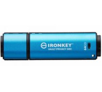 Kingston Technology IronKey Vault Privacy 50 USB atmintukas 64 GB C tipo USB 3.2 Gen 1 (3.1 Gen 1) Juoda, Mėlyna|IKVP50C/64GB