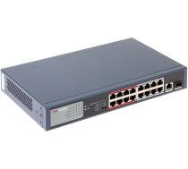 18 portu tīkla komutātors DS-3E0318P-E Hikvision switch 16 PoE porti 48V +2Uplink 1000 Mbps Jauda 230W