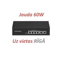 6 port 4 PoE Switch +2up 100Mb SR-604VPOE SecuRest 60W tīkla komutātors IP videonovērošanas kamerām Extend mode 250m RJ45 Watchdog 4+2