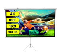 Extralink PROJECTION SCREEN 100" 16:9, 220x125CM WHITE PVC, SEMI-AUTO ROLLER, WITH STAND, PSR-100  (EX.30521)