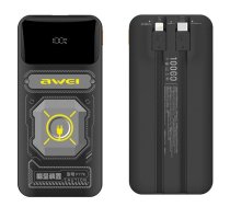AWEI Power bank with integrated Lightning/USB-C cable, P77K, 10000mAh, black/black, 22.5W (P77K)