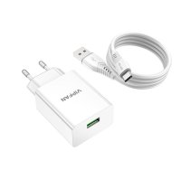 Vipfan Wall charger  E03, 1x USB, 18W, QC 3.0 + USB-C cable (white)  (E03S-TC)