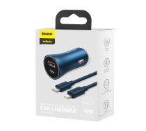 Baseus Golden Contactor Pro car charger, USB + USB-C, QC4.0+, PD, SCP, 40W (blue) + USB-C - Lightning cable 1m (blue)  (TZCCJD-03)