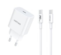 Vipfan Wall charger  E04, USB-C, 20W, QC 3.0 + USB-C cable (white)  (E04 CC)