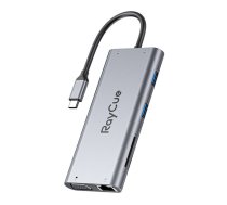 RayCue Hub 11w1  USB-C do 2x USB-A 2.0 480Mbps + 3x USB-A 3.2 5Gbps + SD/TF 3.0 + HDMI 4K30Hz + VGA 1080p + RJ45 + PD 3.0 100W (sary)  (HXD-RC21101)