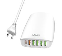 LDNIO Wall charger  A6573C EU 5USB, USB-C 65W  + Power cord  (A6573C Power Cord)