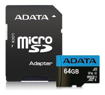 ADATA microSDXC, 64GB, Class 10 + SD Adapter AUSDX64GUICL10A1-RA1 4713218461933