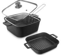 Orion Garnek granitowy ze szklaną pokrywką patelnią grillową koszyczkiem GRANDE 2+4 l 4 el. | 8592381206543 | 8592381206543