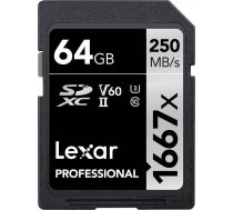 Lexar memory card SDXC 64GB Professional 1667x U3 V60 250MB/s | LSD64GCB1667 | 0843367115174