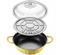 BUYDEEM Emaliowane naczynie aluminiowe ze szklaną pokrywą i funkcją gotowania na parze 3,8L, model CP181, kolor Mellow Yellow | 6950386615111 | 6950386615111