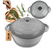 EMALIOWANY GARNEK ŻELIWNY 24cm 4L HAGE SZARY | DQ24-gray | 5900415904946