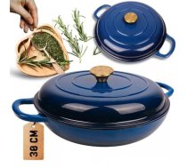 EMALIOWANY GARNEK ŻELIWNY PŁASKI 30cm 3L HAGE NIEBIESKI | DN30-blue | 5900415903734