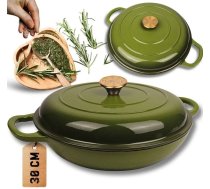 Atusa Emaliowany garnek żeliwny płaski oliwkowy 30cm 3L HAGE | DN30-olive | 5900415903727