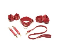 XR Brands Vegan Leather Restraints Set Red Adjustable Buckles