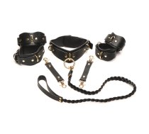 XR Brands Vegan Leather Restraint Set Black - Adjustable, Gold Details