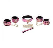 XR Brands Captive Cobra Pink Snake Print Bondage Set, Adjustable PU