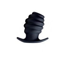 XR Brands HIVE Tunnel Plug Medium Silicone Ribbed Hollow Black