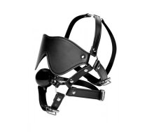 XR Brands Strict Eye Mask Harness with Adjustable Ball Gag Black