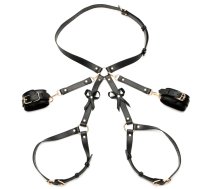 XR Brands Bondage Harness M/L Black - Adjustable Faux Leather with Bows