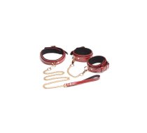 XR Brands Bondage Kit Burgundy PU Leather Adjustable 6-Piece Set