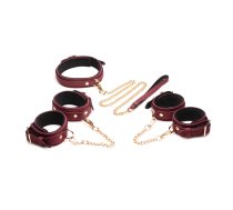 XR Brands 6-Piece Velvet Burgundy Bondage Set with Adjustable Cuffs & Collar