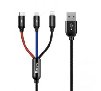 Baseus 3in1 USB kabelis - micro USB / Lightning / USB-C, 3.5A, 1.2M, juodas
