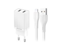 Awei C15L-EU Įkroviklis 10W 2xUSB-A + USB-A į Lightning kabelis 1.0m (baltas)