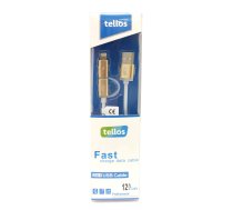 USB kabelis Tellos TPE 2in1 microUSB-Lightning auksinis, 1.2m