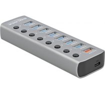 Delock USB 5 Gbps Hub with 7 Ports + 1 Fast Charging Port + 1 USB-C PD 3.0 Port with Switch and Illumination