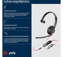 Hewlett-Packard Poly Blackwire 5210 Monaural USB-C Headset +3.5mm Plug +USB-C/A Adapter (Bulk)
