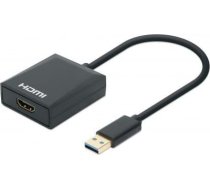 Manhattan USB-A to HDMI Cable, 1080p@60Hz, Converts USB 3.2 Gen1 (aka USB 3.0) signal to HDMI, 15cm, Black, Male to Female, Three Year Warranty