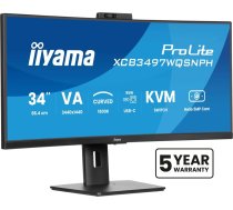 Iiyama ProLite 34’’ VA UWQHD curved monitor with a built-in Windows Hello camera and microphone, USB-C Dock, LAN, KVM-Switch and 15cm height adjustable stand