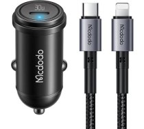 Mcdodo CC-7492 car charger, USB-C, 30W + USB-C to Lightning cable (black)