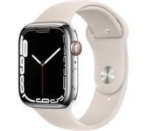 Apple Watch 7 GPS + Cellular 45mm Stainless Steel Sport Band, silver/starlight (MKJV3UL/A)