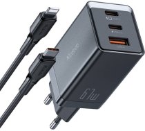 Mcdodo CH-1544 GaN wall charger, 2x USB-C, 1x USB, 67W + USB-C to USB-C cable (black)