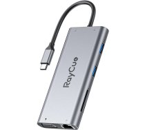 Raycue Hub 11w1 RayCue USB-C do 2x USB-A 2.0 480Mbps + 3x USB-A 3.2 5Gbps + SD/TF 3.0 + HDMI 4K30Hz + VGA 1080p + RJ45 + PD 3.0 100W (sary) HXD-RC21101
