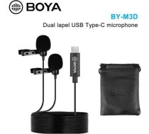 Boya Microphone Wired, Omni-directional Clip-On Digital Dual Lavalier, Low handing noise, with 6m Type-C cable Black EU BY-M3D