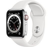 Apple Watch 6 GPS + Cellular 40mm Stainless Steel Sport Band, silver/white (M06T3EL/A)
