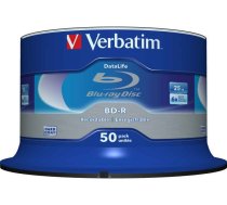 Verbatim BD-R 25GB/1-6x Cakebox (50 Disc) DataLife White Blue Surface 43838