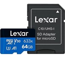 Lexar MEMORY MICRO SDXC 64GB UHS-I/W/ADAPTER LSDMI64GBB633A LEXAR