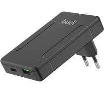 Budi universal wall charger, USB + USB-C, PD 65W + EU/UK/US/AU adapters (black) 337