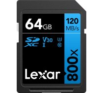 Lexar PROFESSIONAL 800X SDXC UHS-I CARDS, C10 V10 U1, R120/45MB 64GB 07395FOC