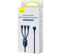 Baseus Universal Cable, Flash Series II 3-in-1 Fast Charging Data Cable (USB-A to Micro + Lightning + Type-C) 66W, 480mbps, 1.2m, Blue (CASS040003)