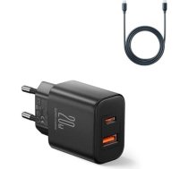 Joyroom Travel Charger U+C, PD 20W with Type-C to Type-C Cable, 1m, Black (JR-TCF05) JR-TCF05-BLK