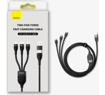 Baseus Universal Flash Series II 3-in-1 Fast Charging Data Cable (USB-A to Micro + Lightning + Type-C) QC, PD 100W, 1.2m, Black (CASS030101) CASS030101-BLK